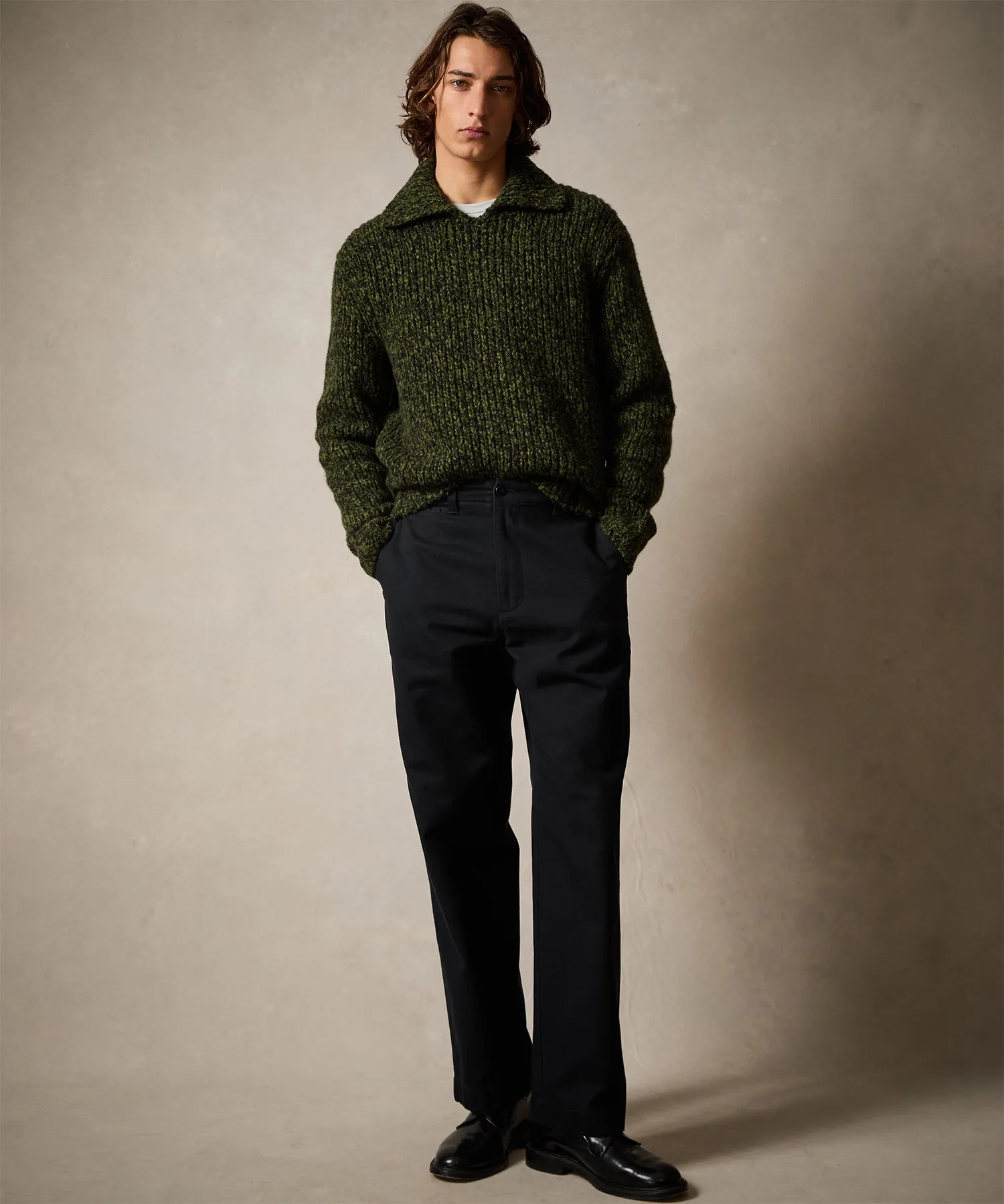 Mouliné Collared Sweater in Olive